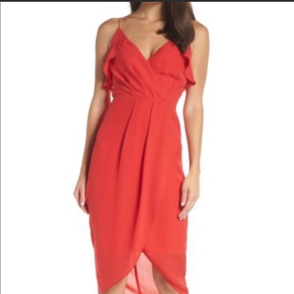 Chelsea28 Red Ruffle Midi Dress Size 10